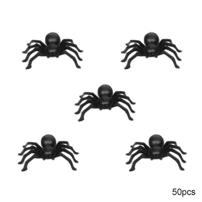 50pcs Halloween Spiders Decorations Small Black Plastic Spiders Haunted House Spider Decoration Simulation Tricky Toy