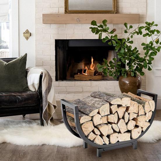 Indoor Outdoor Firewood Rack Heavy Duty Rustproof Metal Curved Log Holder Fireplace Patio Deck Firepit Firewood Storage Organizer Rack