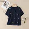 ZANZEA Women Casual Round Neck Summer Print Loose Short Sleeve Blouse