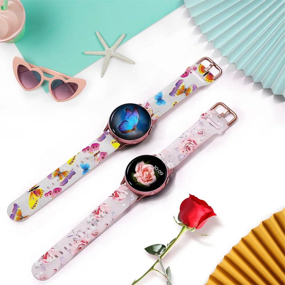 Силиконовый ремешок с принтом для Samsung galaxy watch 6 Classic-5-pro-4, спортивный браслет, ремешок 20 мм, 22 мм для Amazfit GTS/GTR/4/3/2e Mini