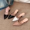 Summer Fashion New High-heeled Cool Slippers Women's Outer Wear Rivets Fashion Temperament Thick Heel Pointed Head Bag Head Women's Shoes