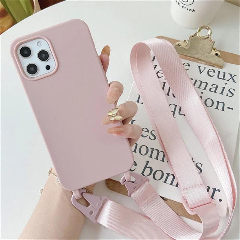 Crossbody Necklace Strap Lanyard Matte Silicone Case For iPhone 14 Pro Max 11 12 13 Mini XR X XS 6S 7 8 Plus SE Shockproof Cover