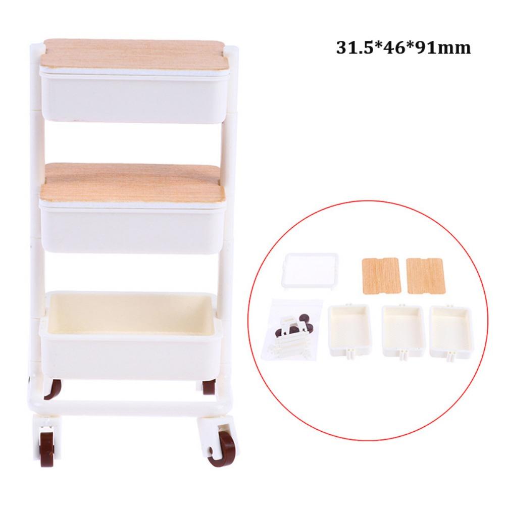 With Wheel 1:12 Dollhouse Trolley Plastic Storage Shelf Model Kitchen Furniture Accessories