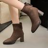 Pointed Toe Chunky Winter Women Ankle Boots Suede Designer Sexy High Heels Shoes  Trend New Brand Pumps Goth Botas De Mujer