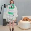 Versatile Four Color Cashmere Scarf Long Tassel Rainbow Winter Plaid Shawl Gradient Tie Dye Scarf