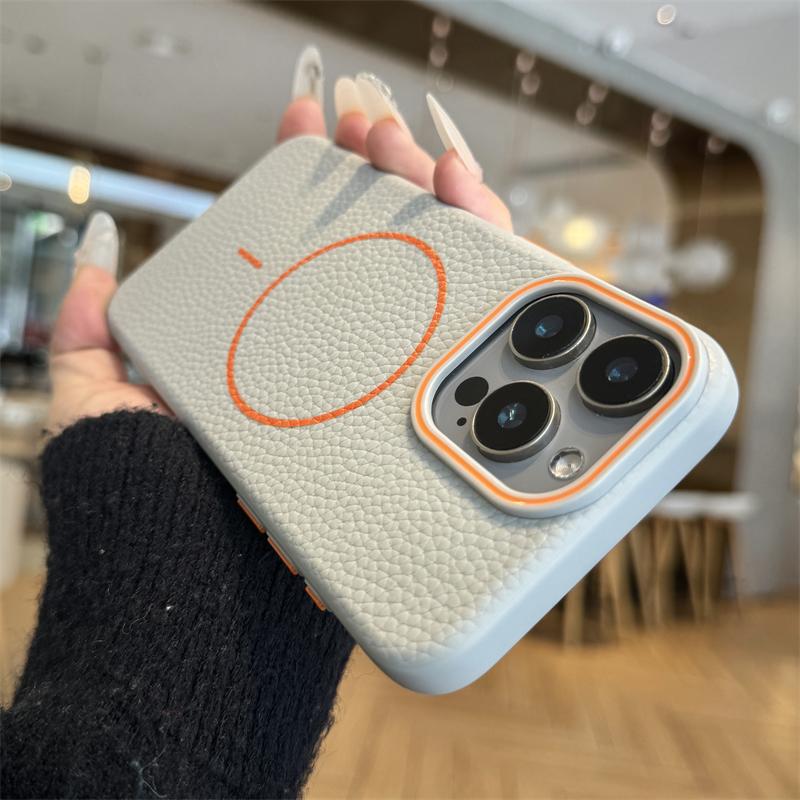 Luxury Lychee Leather For Magsafe Phone Case For iPhone 11 12 13 14 15 16 Pro Max Plus Matte Magnetic Full Protection Back Cover