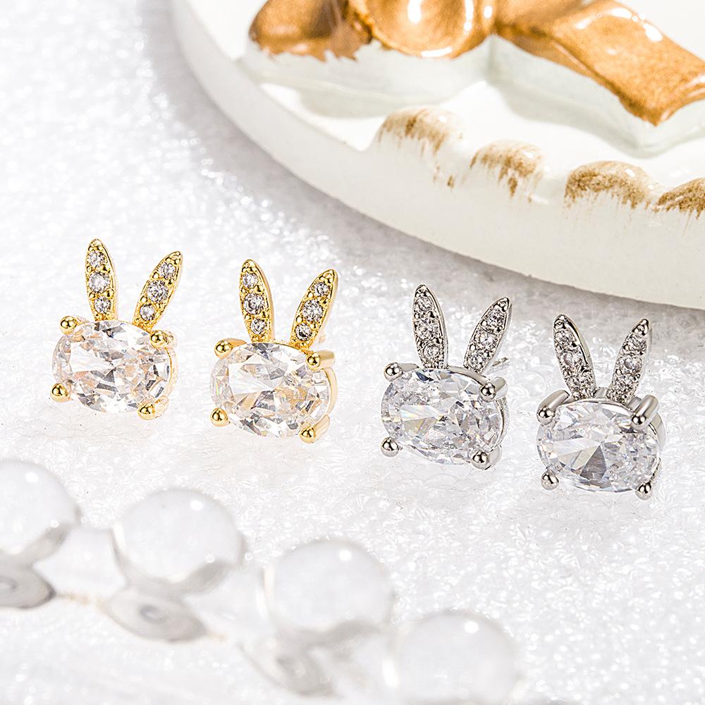 Cute Bunny Ear Studs Temperament Entry Lux Niche Zircon Earrings Eardrops New Exquisite Rabbit Small Female