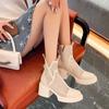 Summer White Hollow Women's Thick Heel High Heel Mesh Boots with Small Short Boots Breathable Thin Style