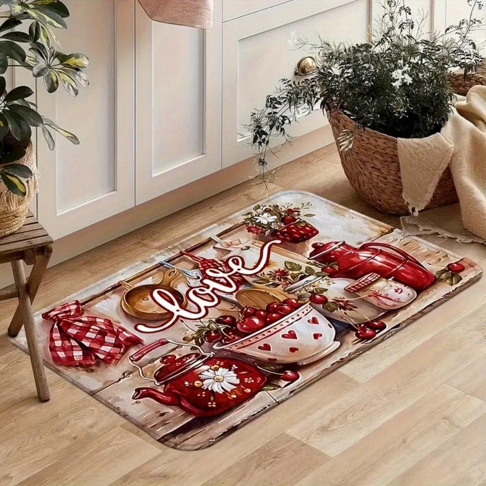 1Pcs Anti Fatigue Kitchen Rugs, Cooker Red Print Waterproof Non-Slip Thick Cushioned Kitchen Mat Heavy Duty Comfort Standing Mat for Kitchen