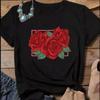 Red Rose Flower Print T Shirt Women Short Sleeve O Neck Loose Tshirt Women Causal Tee Shirt Tops Camisetas Mujer