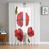 Red Flower Poppy Flower Tulle Curtains For Living Room Decoration Modern Chiffon Sheer Voile Kitchen Curtain