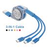 Stretch 3in1 iOS Type C USB C Micro USB Charger Cable For iPhone 12 13 14 5 6 7 8 X Samsung Cord Wire Car Charge Mobile Phone Cables