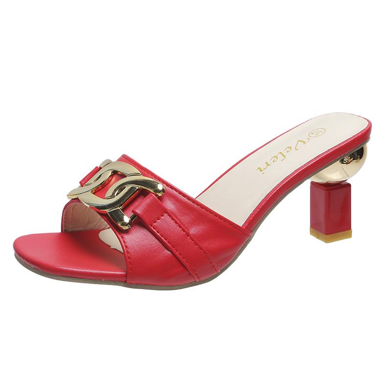 Summer Women's Slippers Sandals Shoes Female Golden Metal Chain Ladies Fashion Casual Slides Mules  Indoor Zapato Mujer