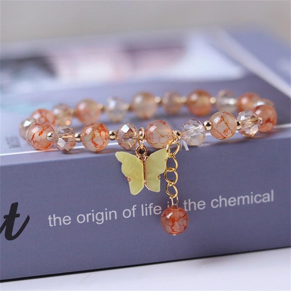 Fashion Butterfly Beaded Bracelets For Women Girls Imitation Jade Bohemian Charm Bracelet Wrist Jewelry