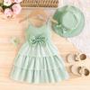 Girls Cute Striped Pattern Halter Cake Dress + Hat Summer Kids Fashion Princess Dress