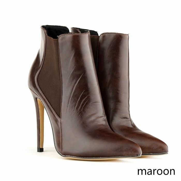 Women Sexy Pointed Toe Solid Black PU Leather High Heels Platform Ankle Boots Stilettos Shoes