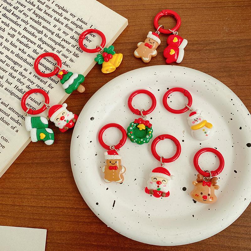 Kawaii Christmas Keychain Cartoon Santa Claus Elk Tree Snowman Pendant Key Ring Backpack Decoration Couple Friends Gifts