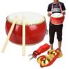 Japanese Taiko Drum Set with Mini Cymbals, Drumsticks, and Neck Strap, Cowhide Upholstery, Perfect for Concerts, Marching, and Practice