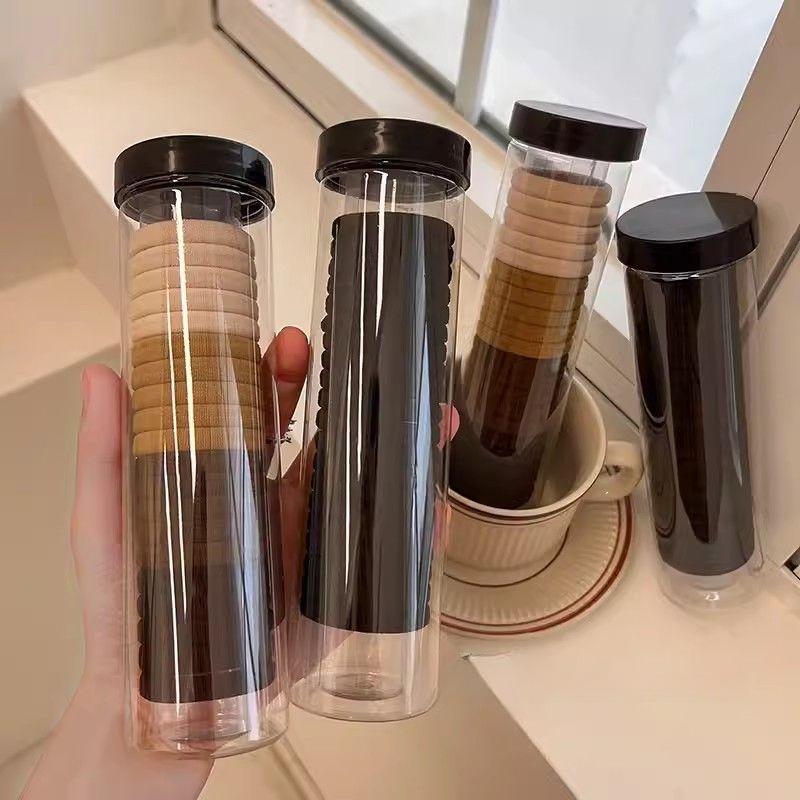 Canned Girls Tie-up Hair Head Rope High Elastic Durable Hair Rope Black Hair Ring Leather Cover Rubber Band New