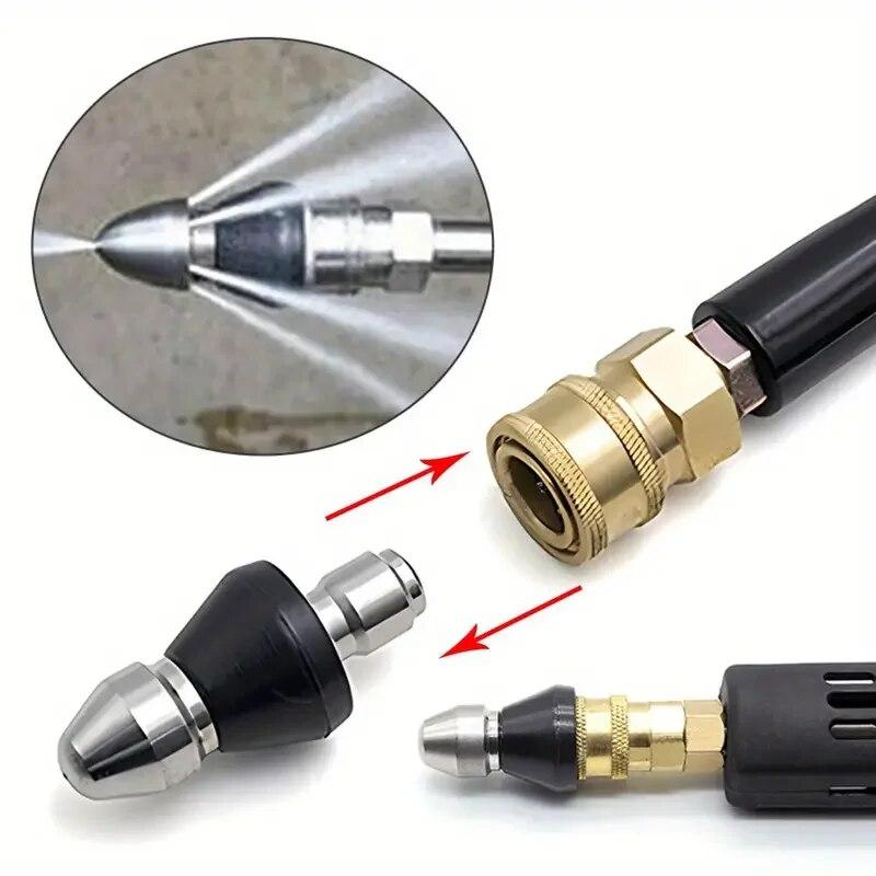 Metal 1/4"Quick High Pressure Washer 6 Jet Nozzle Universal Washing Machine Drain Pipe Dredging Cleaning Nozzle
