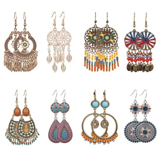 1 Pair Classic Hook Earrings Beads Ethnic Style Tassel Charm