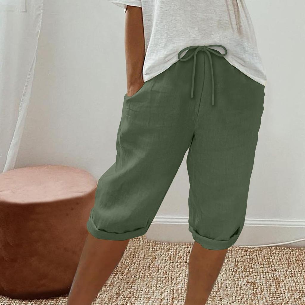 Womens Linen Shorts High Waisted Casual Shorts Drawstring Shorts With Pockets