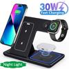 30W LED Fast Wireless Charger Stand 3 In 1 Foldable Charging Station For iPhone 15 14 13 12 11 Apple Watch 9 8 7 6 5 Airpods Pro