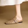 Fashion 2025 Summer Women Mules Genuine Leather Women Shoes Square Toe Chunky Heel Cover Toe Sandals Hollow Out Modern Slippers