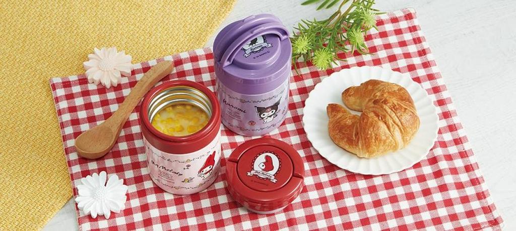 Skater Insulated Soup Jar, 300ml, with Folding Handle, Sanrio Kuromi Flower Retro Design, LJFO3AG67963