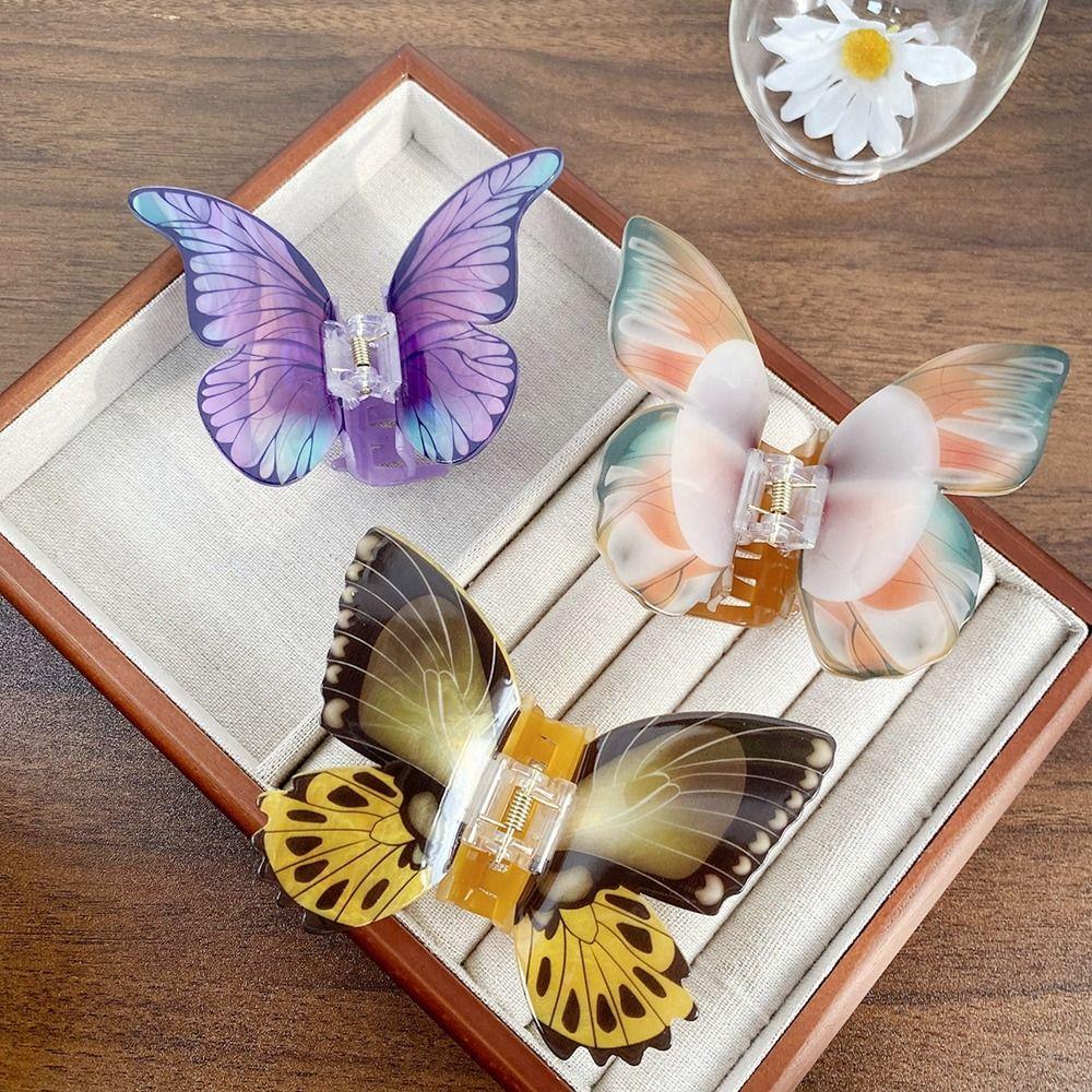 Animals Butterfly Hair Claw Printing Large Shark Clip Creative Butterfly Hair Clip  Female