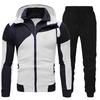 Men Autumn Winter Hoodie Pants Suit Fashion Hooded Splicing Zipper Coat with Elastic Waist Drawstring Pants Set