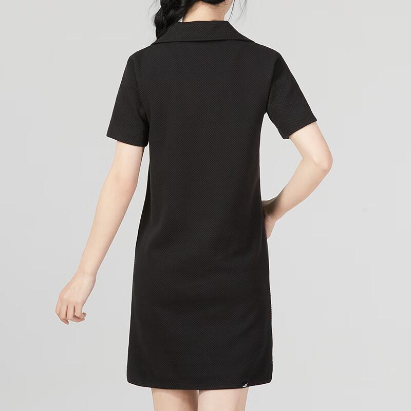 Puma Solid Color Casual Loose Minimalist Knitted Polo Short Sleeve Dress Women Dress Black 676658-01
