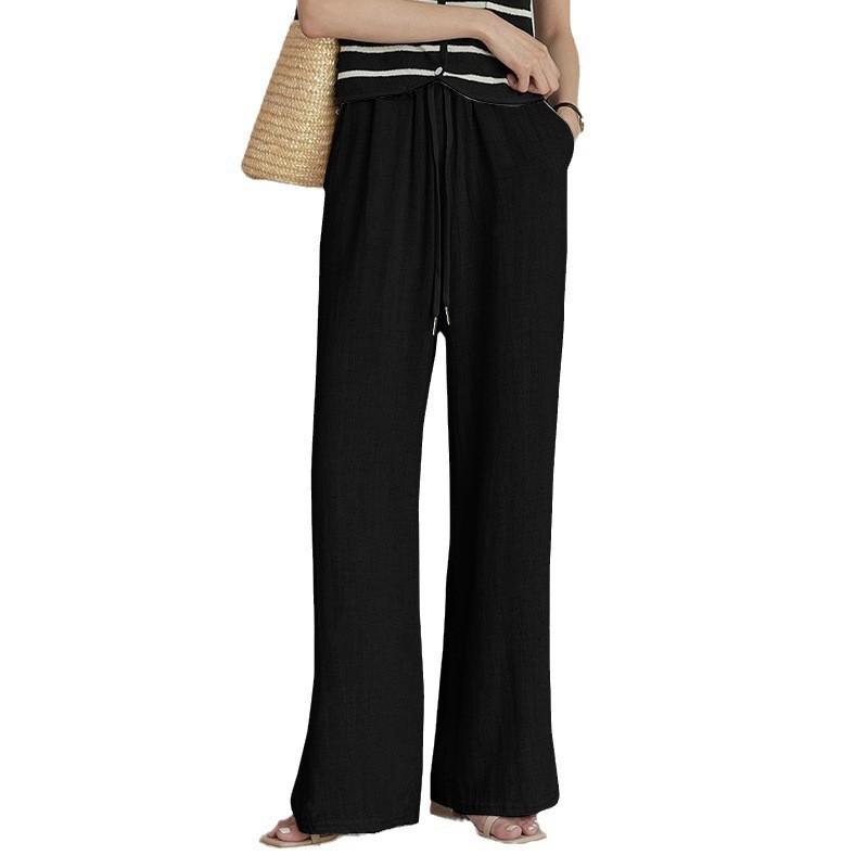 Spring and Summer New Cotton Hemp Loose Elastic Waist Women's Wide Leg Pants