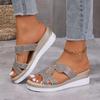 Large Size Slippers 2024 Popular Fish Mouth Cover Foot Thick Bottom Rhinestone Casual Versatile Outer Wear Wedge Sandals