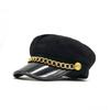 Gold Chain Iron Buckle Big Brim Military Hat Fashion Couple Versatile Black Cap Personality Thin Internet Celebrity Hat