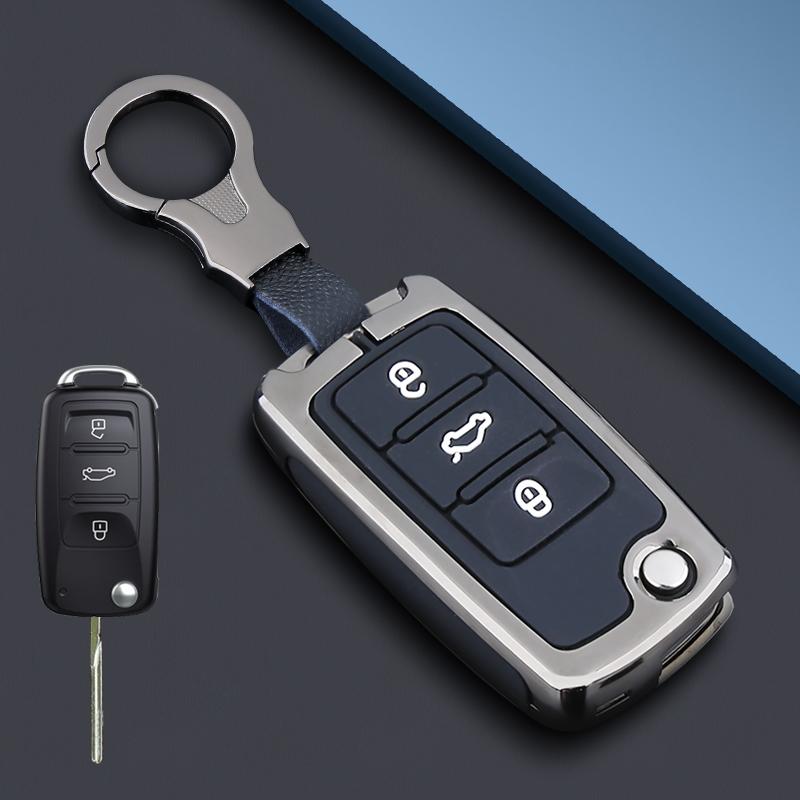Alloy Car Flip Key Case Cover For Volkswagen VW Polo Golf Passat Tiguan Beetle Caddy T5 Up Eos Skoda Octavia Seat Leon Altea