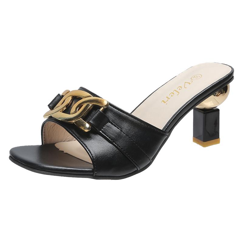 Summer Women's Slippers Sandals Shoes Female Golden Metal Chain Ladies Fashion Casual Slides Mules  Indoor Zapato Mujer