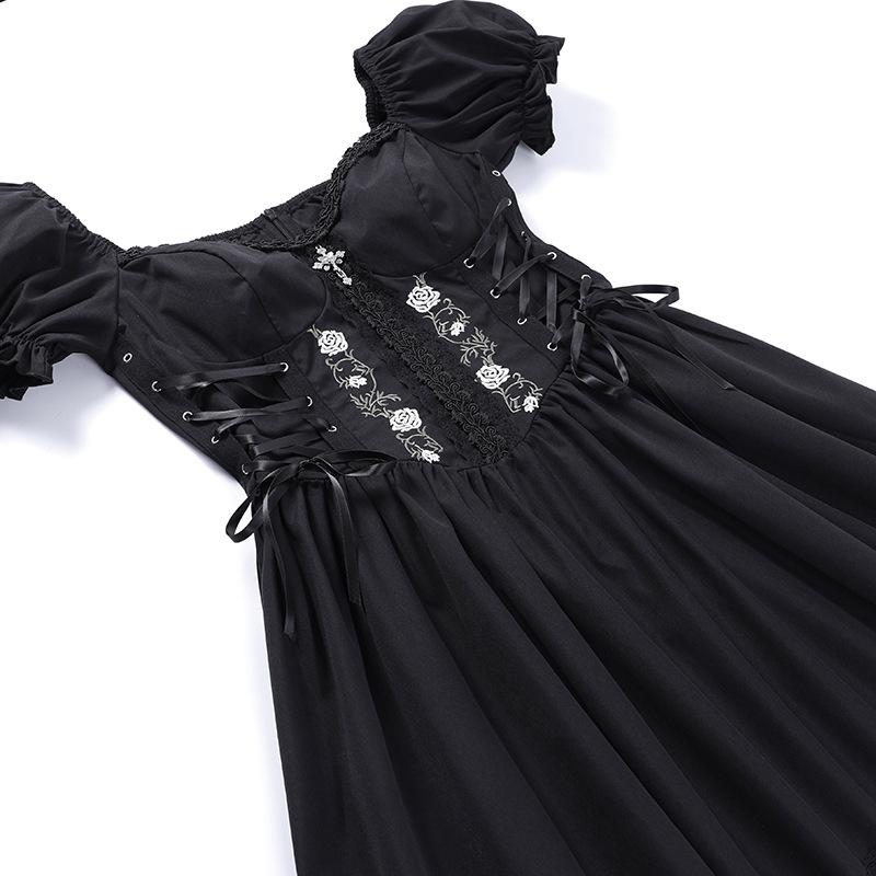 AltGoth Vintage Gothic Princess Dress Women Dark Harajuku Lace Up Cross Corset Dress Streetwear Partywear Lolita Dress Female