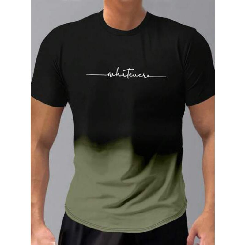 Summer Fashion Men's Fashion Design Gradient Color Letter Print T-shirt Top Breathable Soft Short Sleeved Men's Clothing Shirt