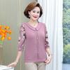 Mom's Lapel Bottoming Shirt Middle-aged Women's Temperament Print Chiffon Sleeve Top Spring Autumn Knitted T-shirt 5XL