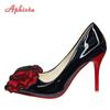 Aphixta Twins Roses Sticky Flowers 10cm Stiletto Heels Pumps Women Shoes Black Red Super High Pointed Toe Plus Big 49 50