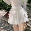 Sexy Cute White Mini Skirt Women Drawstring Folds High Waist Irregular Ruffle Patchwork Fairycore Short Skirts Mori Girl