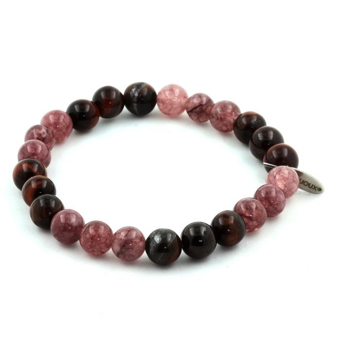 Stones and Minerals. Red Tiger Eye + Lepidolite 8 Mm Pearl Bracelet. Made In France.