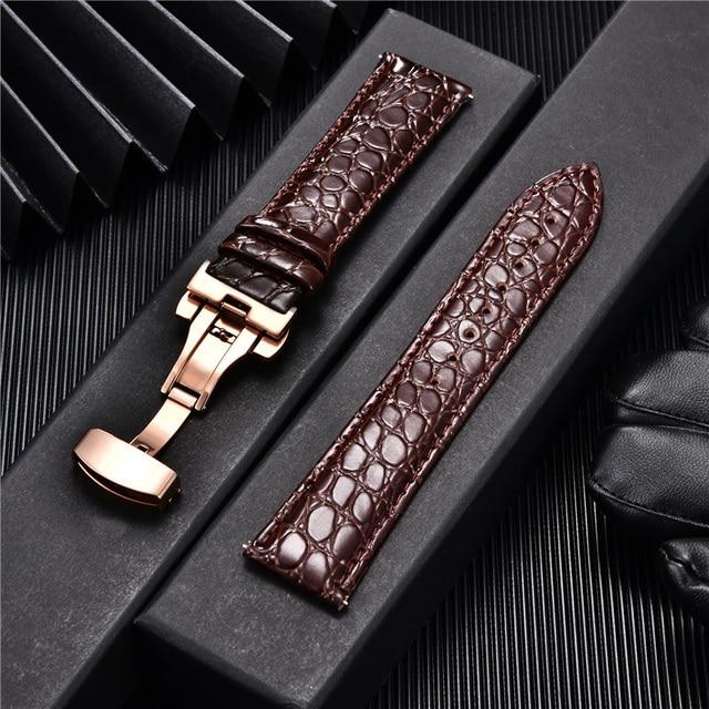 Crocodile Pattern Luxury Design Leather Watchbands with Automatic Buckle Men Watch Band 18mm 20mm 22mm 24mm Watch Straps