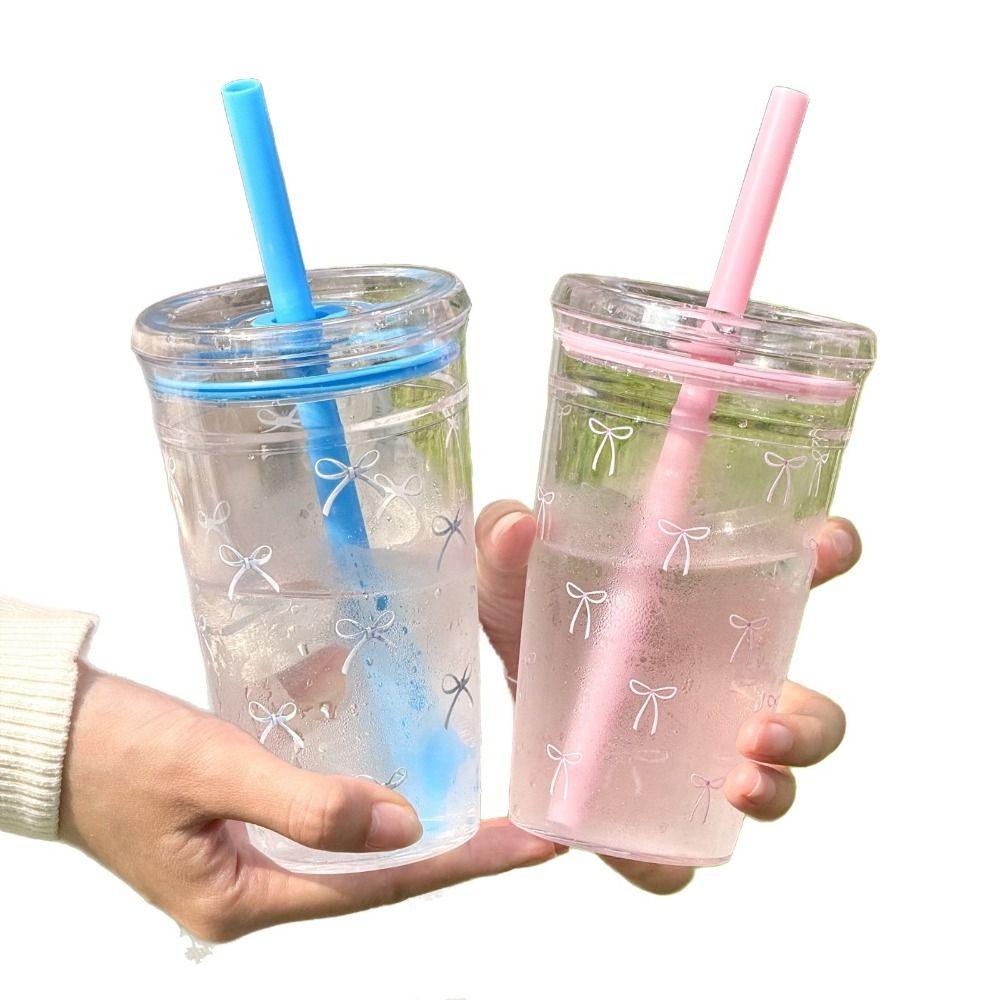 450ml Water Bottle Bowknot Pattern Coffee Cup Simple Car Tumbler Cup for Students