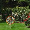 Colorful Flower Wind Spinner with Stake Weather-proof Outdoor Garden Yard Lawn Metal Rotary Windmill Ground Spike Decoration