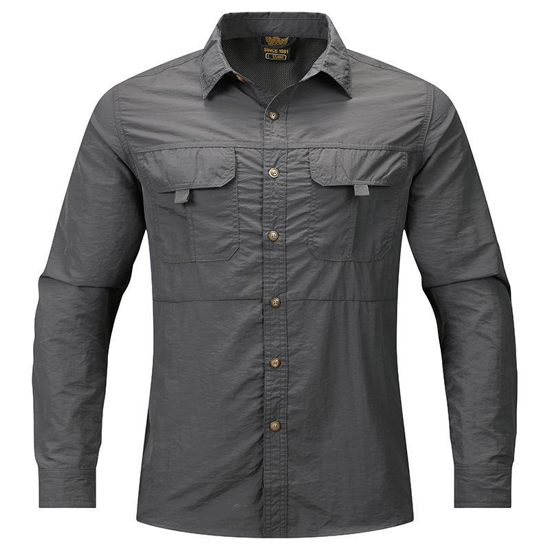 Men's Casual Loose-Fit Long-Sleeve Shirt - Solid Color, Large Size, Autumn Workwear with Pocket