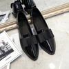 Spring Korean Version Bow Pointed Casual Low-top Single Shoes Women's Flat Bottom Shallow Mouth Simple Foot Cover Commuter Women's Leather Shoes