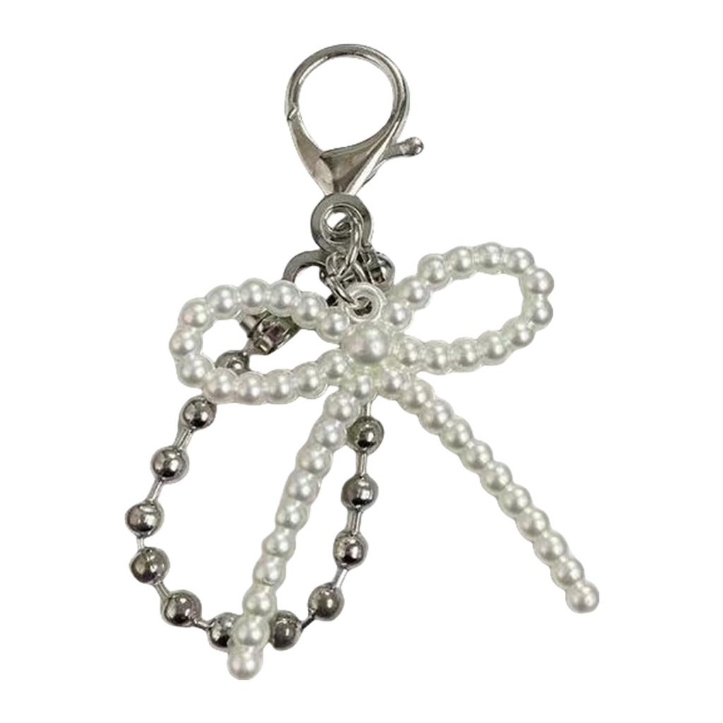 Sweet Heart Bowknot Beaded Keychain Pendant Lovely Hangings Decorations Keyring Charm for Purse Bag Backpack Handbag