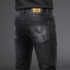 High-End Trendy Brand Printed Jeans for Men 2025 Spring New Slim Fit Small Straight European Style Black Versatile Cropped Pants